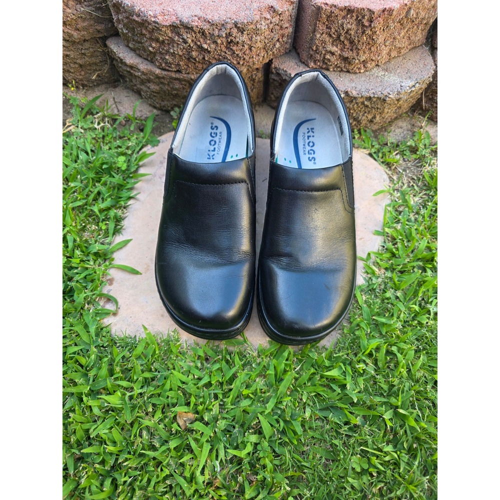 Klogs Footwear Naples Black Leather Nursing Clogs Slip Resistant Womens 8.5 Wide